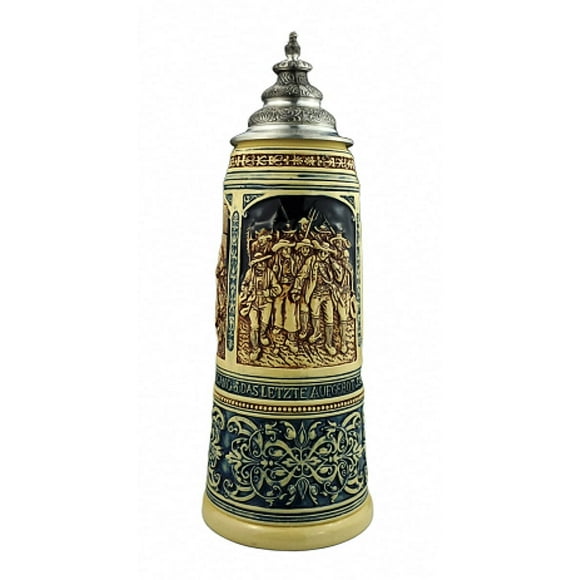 Chope de Bière Allemande 2 Litres, Édition Limitée 2020 Héros Folkloriques Tyrolien, Bleu, Non Peint avec Couvercle en Étain