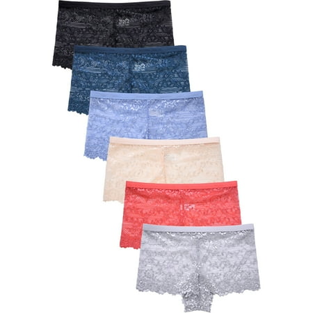 

247 Frenzy Women s Essentials PACK OF 6 Nylon Stretch Allover Lace Hipster Panty Underwear LP9084LH