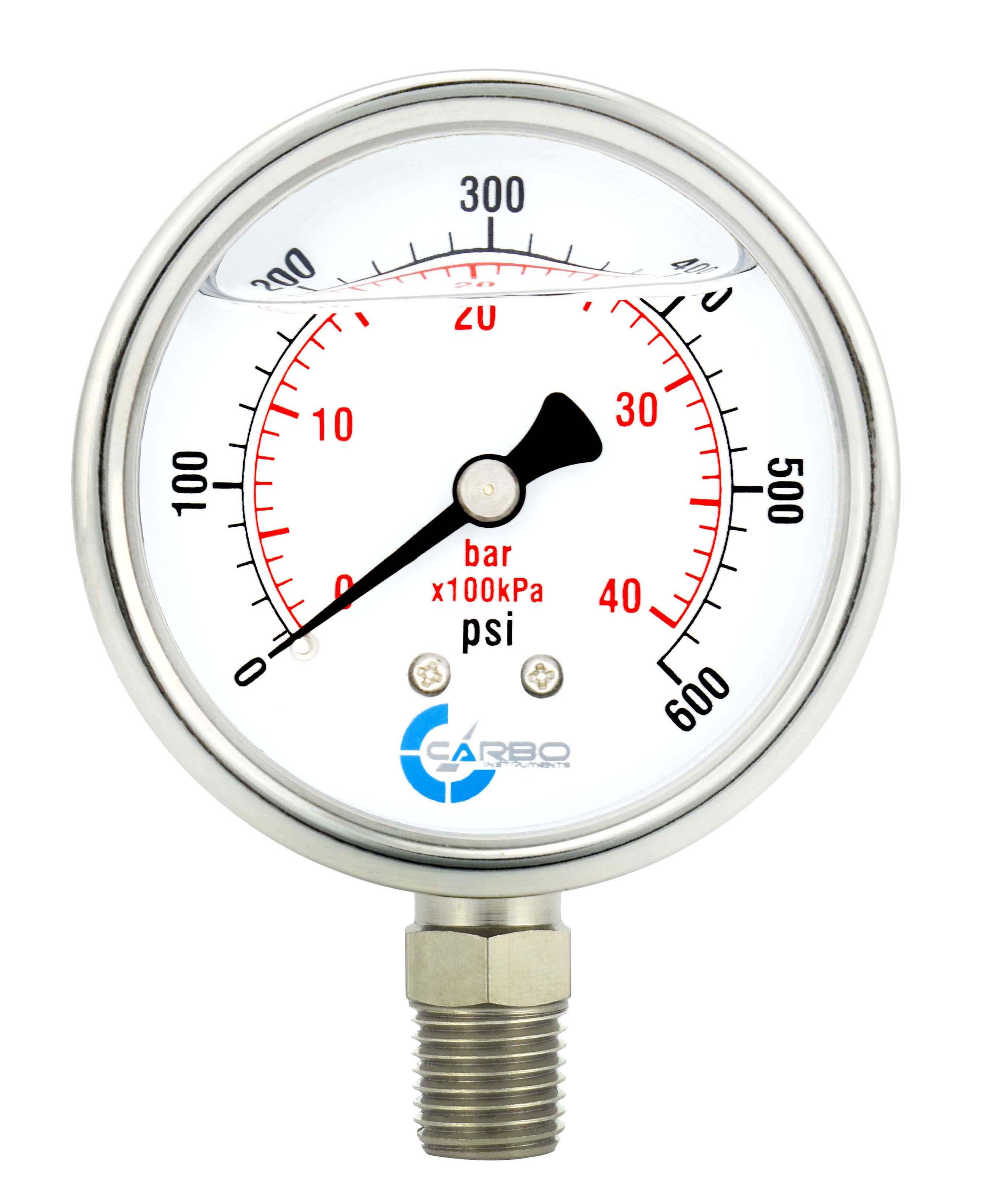 2-1//2/" All Stainless Steel Pressure Gauge 600PSI 1//4/" NPT Lower Mnt