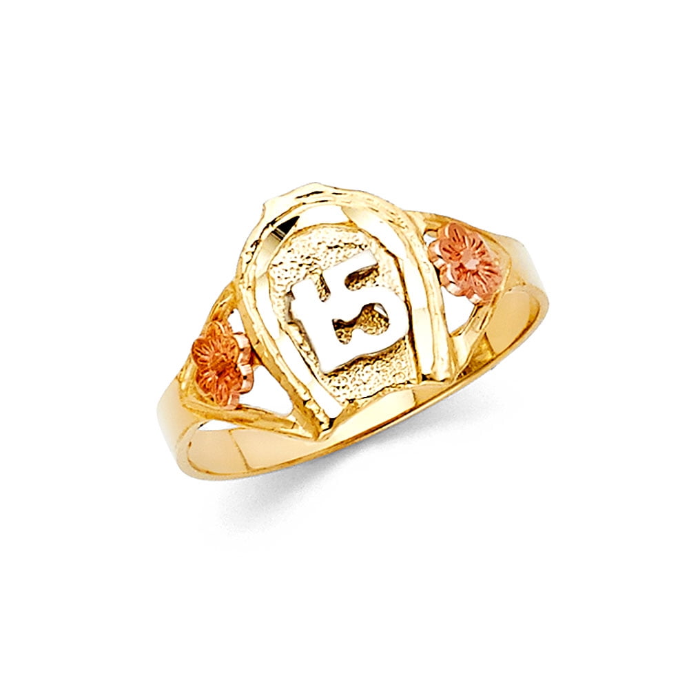 Jewel Tie Solid 14k Two Toned Gold 15 Years Birthday Heart Ring Size 8.5
