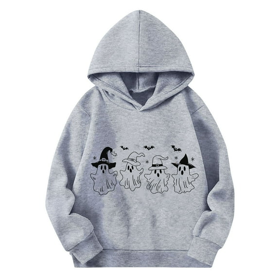 CYRBOKO Boys Halloween Hoodies, Loose Fit Casual Holiday Long Sleeve Kids Sweatshirts Gray Size 7-8 T