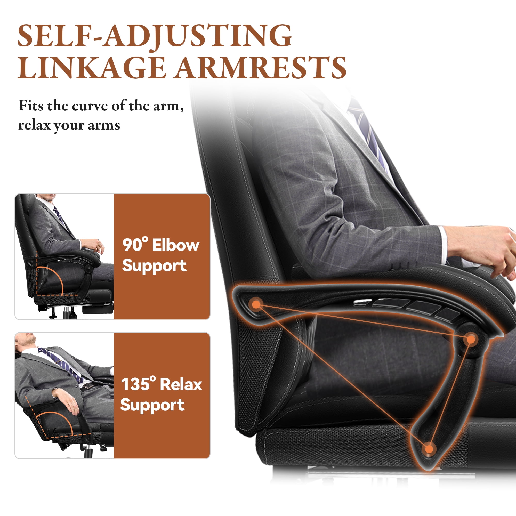 FASTES Executive Office Chair, Ergonomic Desk Chair with Adjustable Armrests, Big and Tall Office Chair Computer Leather Chair with Footrest and Lumbar Support, Black
