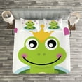 thumbnail image 4 of Animal Bedspread, Cartoon Cheerful Frog Prince with a Crown and Hearts Fairy Tale Character Doodle, Decorative Quilted 3 Piece Coverlet Set with 2 Pillow Shams, Queen Size, Green Yellow, by Ambesonne, 4 of 4