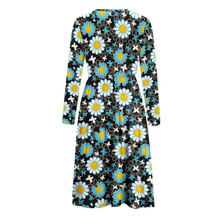 SCRAWLGOD Daisy Breastfeeding Dress for Women Long Sleeve