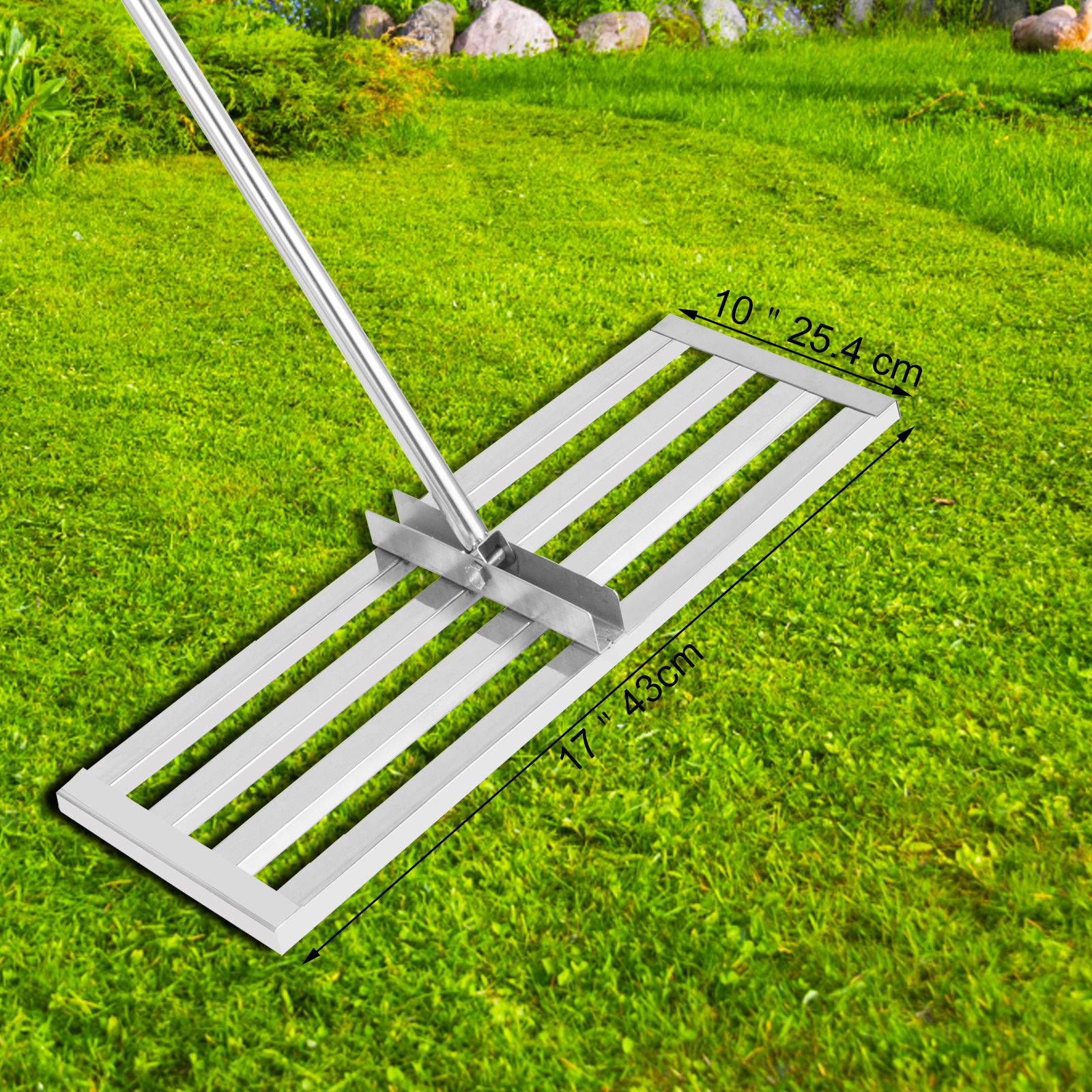 VEVOR Lawn Leveling Rake 17 x 10in Stainless Steel Lawn Leveler Tool with 77 in Handle Sand Gravel Leveler rake for Yard Garden Ground and Golf Lawn - image 4 of 8