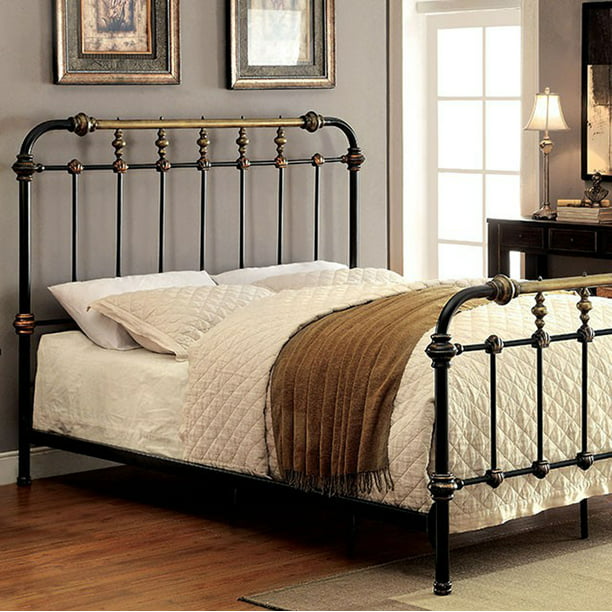 Metal Full Bed With Gold Accent Black, Gold Wrought Iron Bed Frame Queen Size