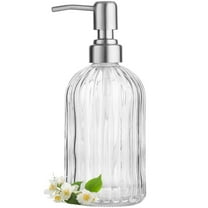 Bxaolu 500ML/ 18 Oz Clear Glass Soap Dispenser with Rust Proof Stainless Steel Pump, Shower Soap DispenserRefillable Liquid Hand Soap Dispenser for Bathroom, Premium Kitchen Soap Dispenser