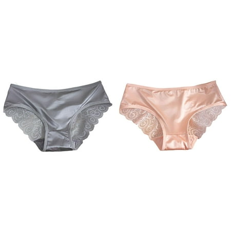 2-Pack Women s Hollow Thin Strap Panties Comfortable Breathable Lace Satin Stitching Briefs Underpants for Women plus Size Womens Silk Long Underwear Tops Panties Lingerie Running Underwear for