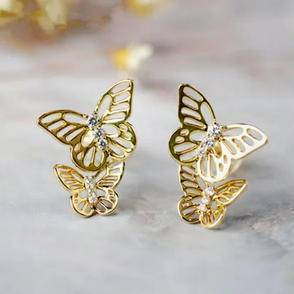 GKNET Cute Butterfly 18k Yellow Gold Plated Stud Earring Cubic Zirconia Delicate Jewelry A Pair-Gold