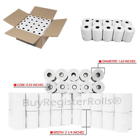 (50 Shrink Wrap CC Rolls) Thermal Paper Rolls 2-1/4 X 50 Verifone Vx520 Ingenico ICT220 ICT250 FD400 from Buyregisterrolls