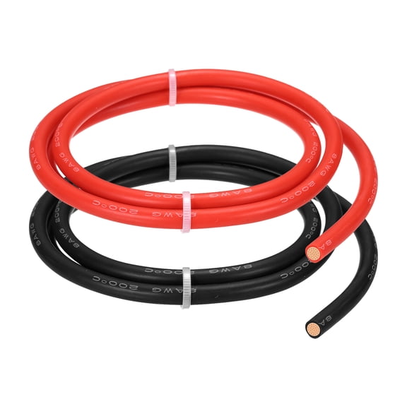 Uxcell 2pcs 8 AWG Silicone Electrical Wire, 8 Gauge 1m/3ft Electrical Wires, 600V 200C Tinned Copper Stranded High Temp Battery Wire for Automotive, Motor, RV Inverter - Red & Black