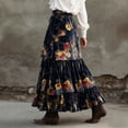 thumbnail image 5 of Jsaierl Women's Floral Print Velvet Tiered Maxi Skirt, Elastic Waist A-Line Skirt with Pockets for Fall Winter, 5 of 6