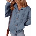 thumbnail image 2 of Women'S Light Weight Quilted Jacket Casual Winter Open Front Button Down Puffer Coat Outwear Cardigan Navy Blue L, 2 of 8