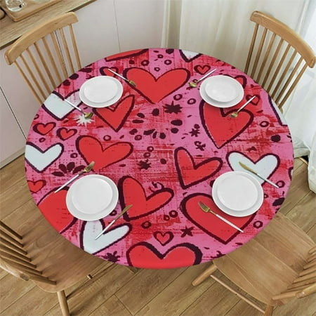 

BCIIG Hearts Stars Love Round Table Cover Stain Resistant Washable Indoor Outdoor Tablecloth Kitchen Dining Wedding Parties Waterproof Fabric 100% Polyester 31-35