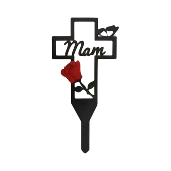 Grave Decorations for Cemetery Metal Outdoor Decor Red Artificial Flowers Lawn Stakes, Sympathy in Loving Memory Outdoor Artificial Flowers Uv Resistant 1 Pc