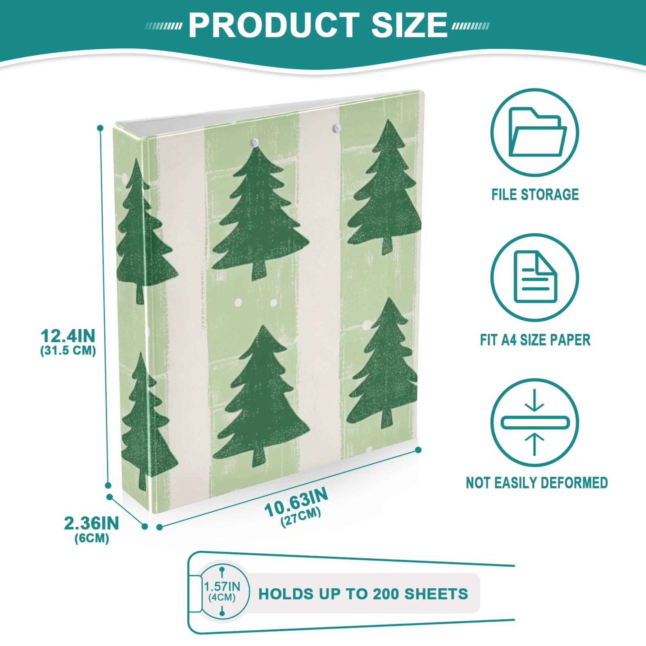 Christmas Trees Stripe 3 Ring Binders 1.5 inch Hardcover File Folders with Interior Pockets A4 Size Organizer for School Office Hospital Set of 2