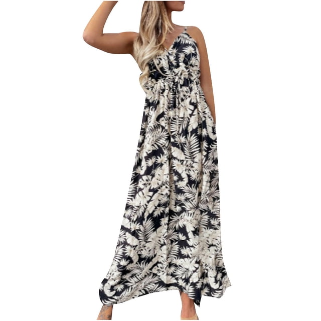 Vestido HUOGUO Fashion para mujer, verano, cuello en V, estampado casual