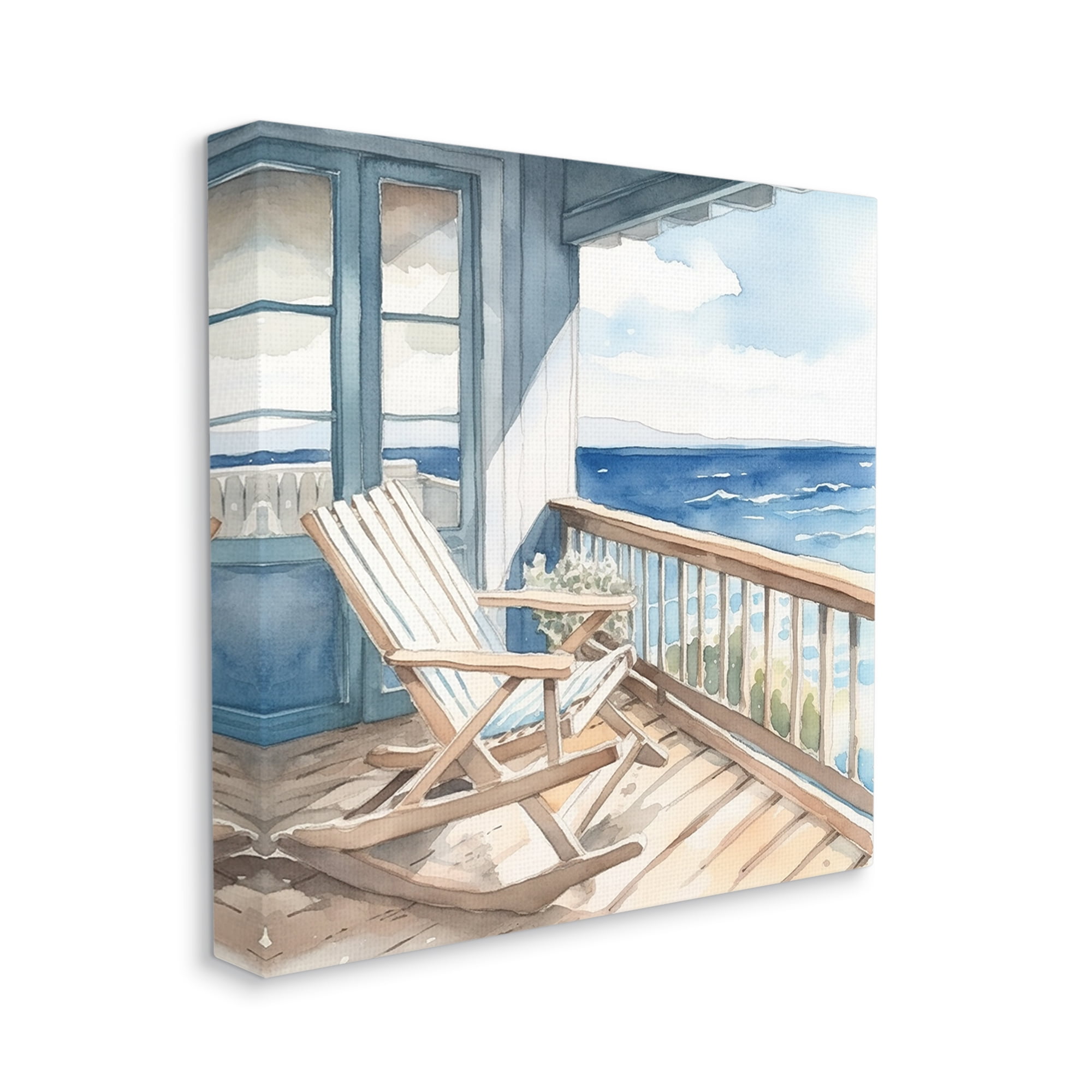 Stupell Industries Seaside Porch View Landscape Painting Gallery Wrapped Canvas Art Print Wall Art, 30 x 30