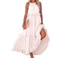 thumbnail image 3 of Women's Resort Style Ruffled Long Dress Round Neck Sleeveless Flowy Beach Dress with Pockets Galib. M, 3 of 10