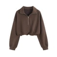 thumbnail image 4 of YMNXA Women's Cropped Sweatshirt Long Sleeve Half Zip Stand Collar Solid Color Comfortable Slim Fit Top For Casual Daily Wear,Coffee,Xl, 4 of 4