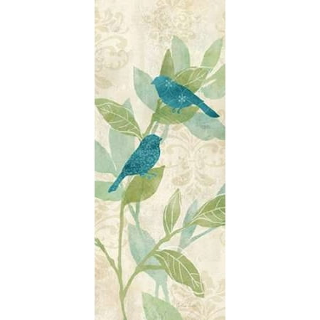 Turquoise Bird - Love Bird Patterns Turquoise Panel I Canvas Art - Cynthia Coulter (10 x 20)