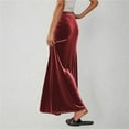 thumbnail image 4 of Miluxas Velvet Skirt for Women Elegant High Waisted A Line Velvet Skirts Midi Bodycon Skirt Red L(L), 4 of 6