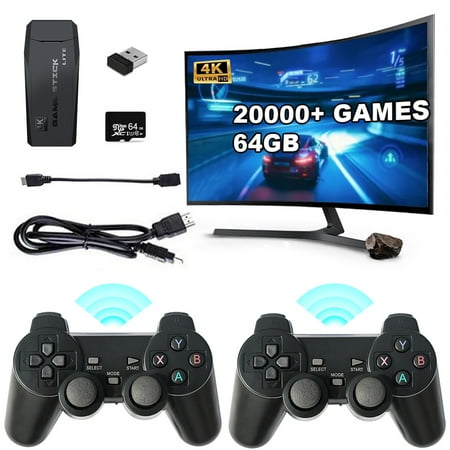 JGOO Portable 4K TV Video Retro Game Console 2.4G Wireless Controller Family Game Stick Built-in 20000+ Classic Games