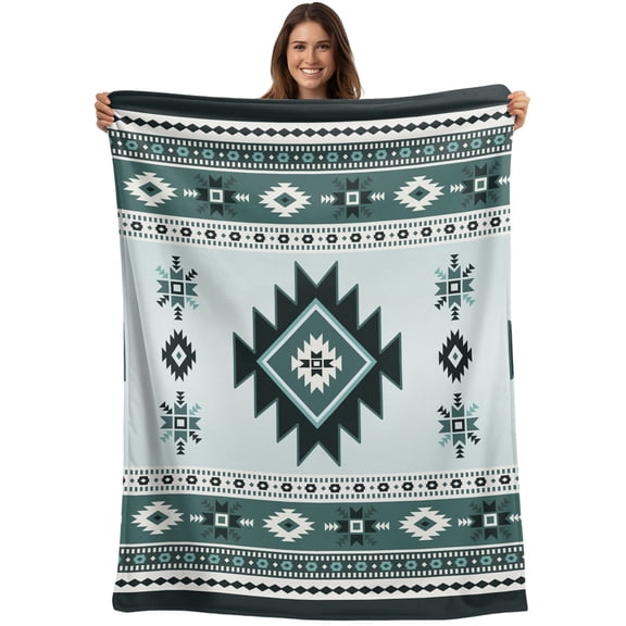 Throw Blanket Teal Bohemian Blankets and Throws, Southwest Tribal Aztec Geometric Blanket for Couch Bed Sofa Chair, Soft Cozy Warm Flannel Fleece Blankets for All Season Home Decor 40x50 Inch
