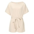 thumbnail image 4 of Giftesty Jumpsuit for Women Clearance,Womens Solid O-Neck Short Sleeve Wide Leg Pants Short Jumpsuit Strappy Playsuit, 4 of 9