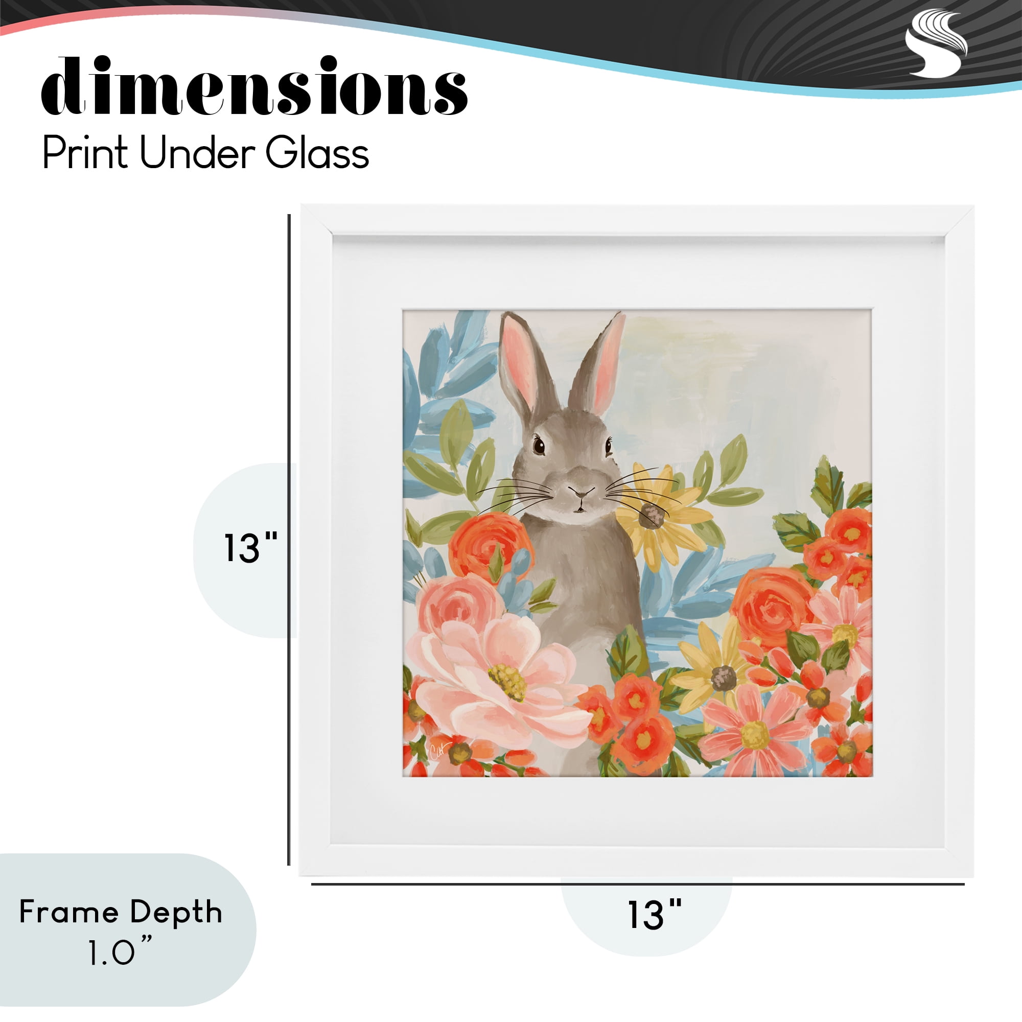 Stupell Industries Bunny Among The Blooms White Framed Print Under Glass, design by Cat Thurman Designs