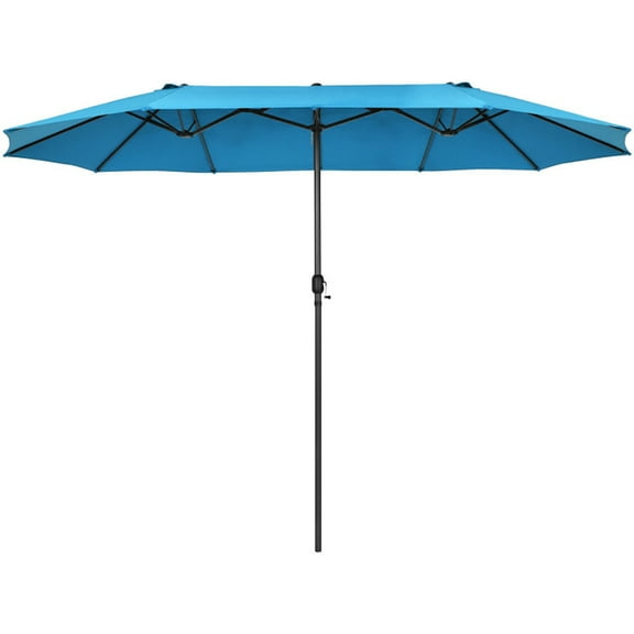 Barara King Outdoor Waterproof Umbrella, UV Protection Pool Umbrella, 15 Feet Patio Double-Sided Umbrella with Hand-Crank System-Blue