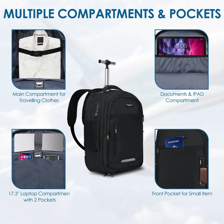 Laptop Backpack Small Travel Backpack With Wheels OIWAS Rolling Backpack  With Wheels  Laptop Carry-On Travel