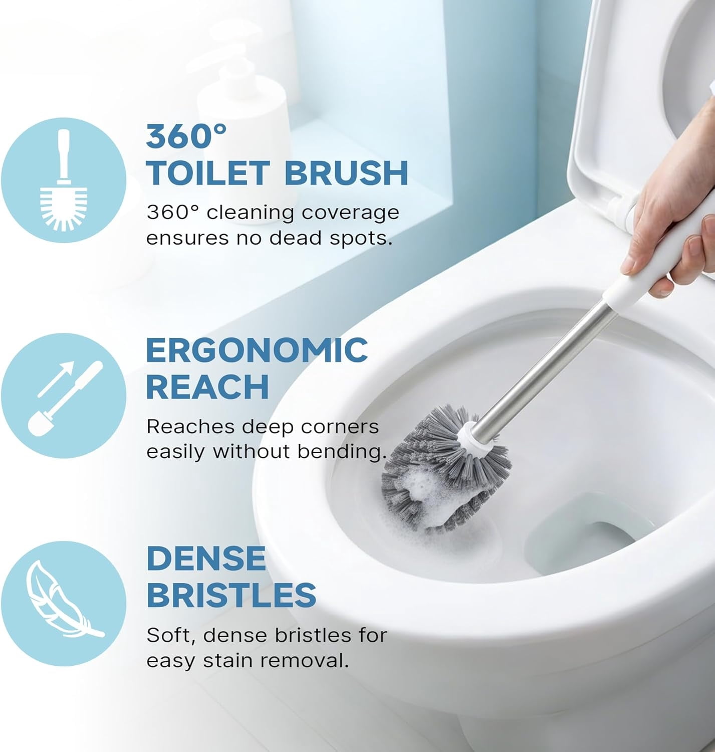 2 Pack Toilet Brush and Holder,Ergonomic, Elegant, Durable, Toilet Bowl Brush for Bathroom