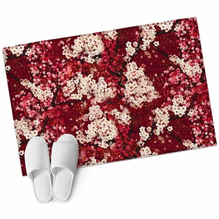 Chinese Flowers Area Rugs Collection 2 x3 Spring Pink Botanical Blooms Flowers Non Slip Indoor Rectangle Throw Runner Rug Floor Mat Carpet for Living Room Dining Table Bedroom Nursery
