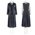 thumbnail image 2 of Disfraz de Wednesday Addams, uniforme escolar de la Academia Nevermore, conjunto completo de disfraz de fiesta de Carnaval de Halloween para adultos y niños, conjunto completo con pelucas, 2 of 5