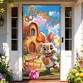 thumbnail image 4 of YaoZQ Happy Easter Door Sign, Cartoon Bunny at Carrot House with Welcome Text, Spring Holiday Front Porch Entrance Decoration, Orange, 35 x 71 in, 4 of 7