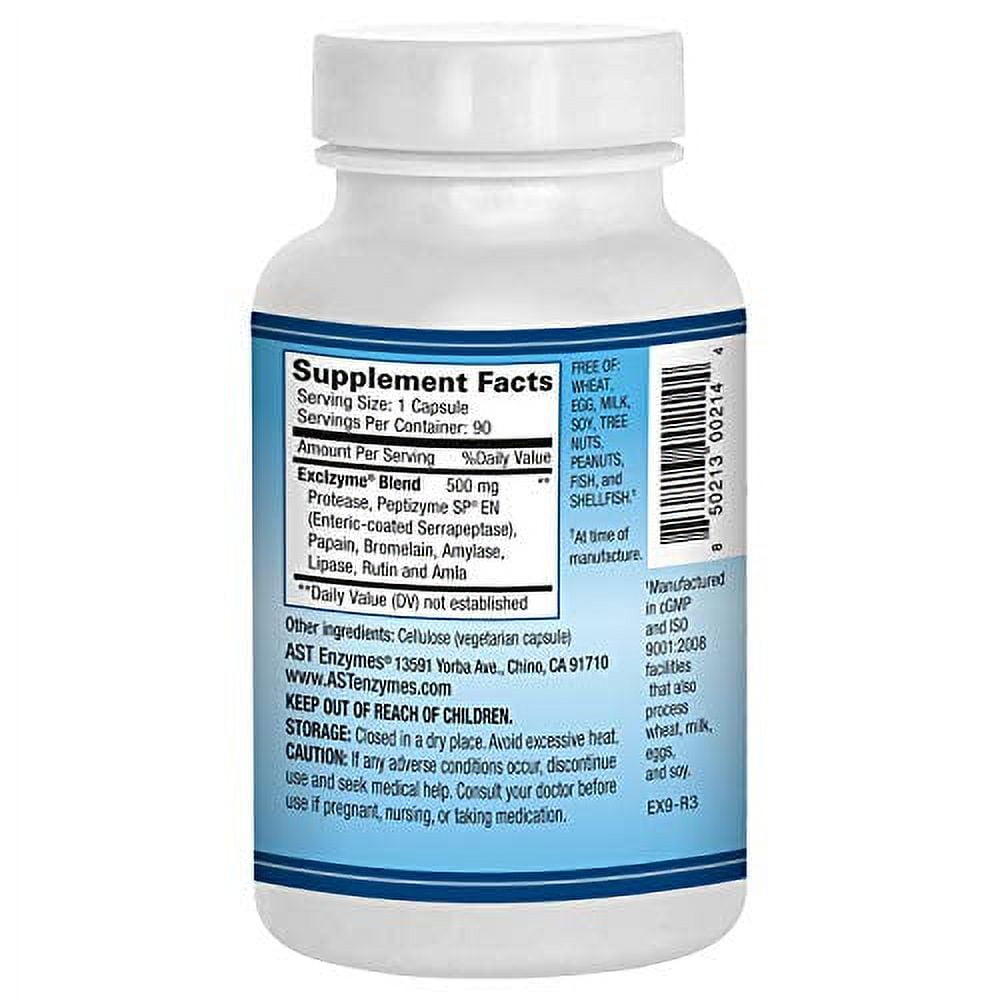Excellacor - Proteolytic Systemic Enzymes Formula - with Enteric-Coated Serrapeptase - Total Body Support - 90 Vegetarian Capsules - AST Enzymes