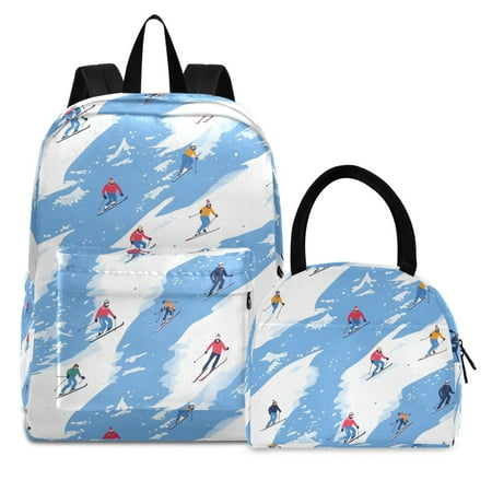 ALAZA Backpack Set Skater on Winter Elementary School Bags Student BookBag with Lunch Bag