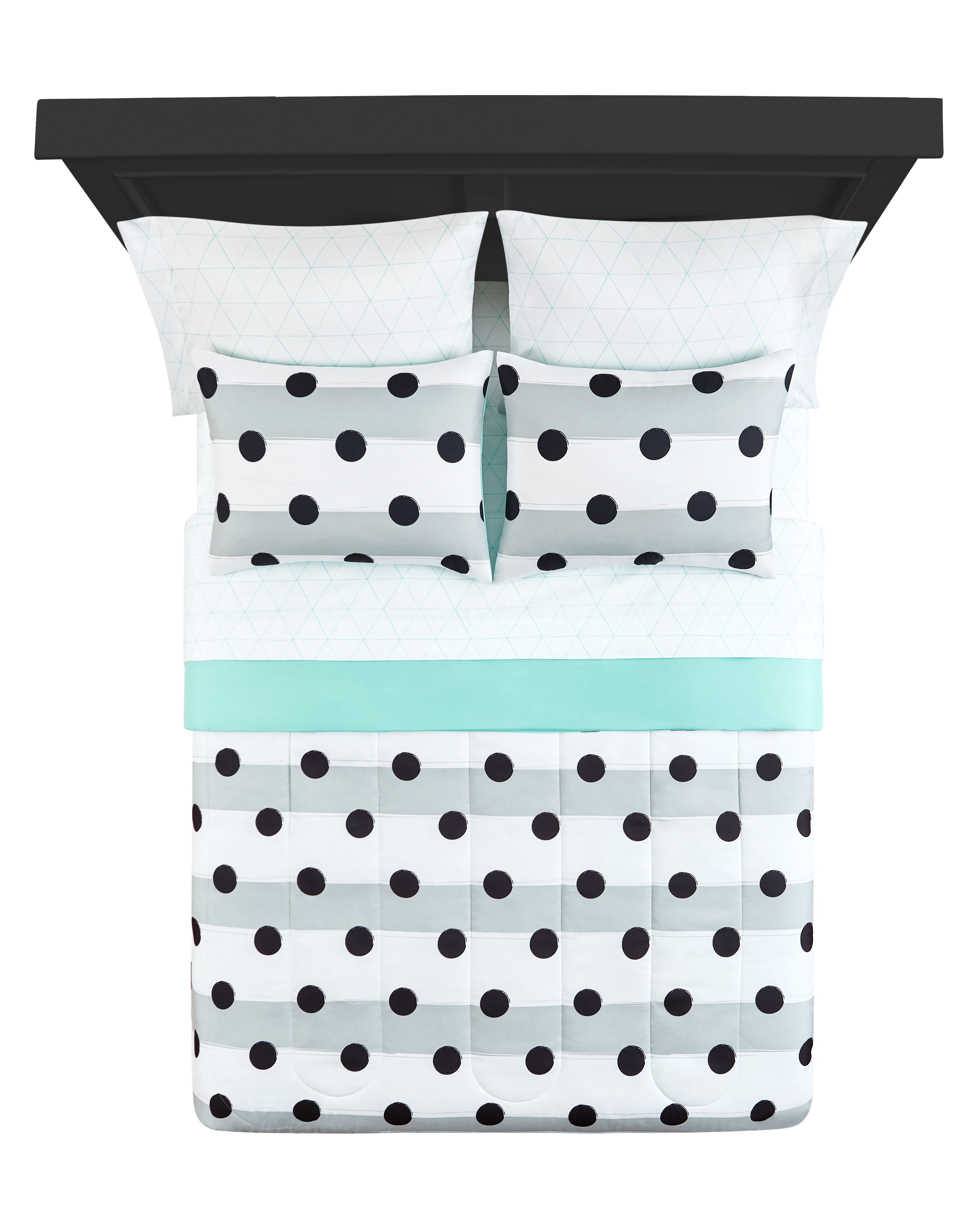 Your Zone Grey Stripe Dot Bed in a Bag Bedding Comforter Set
