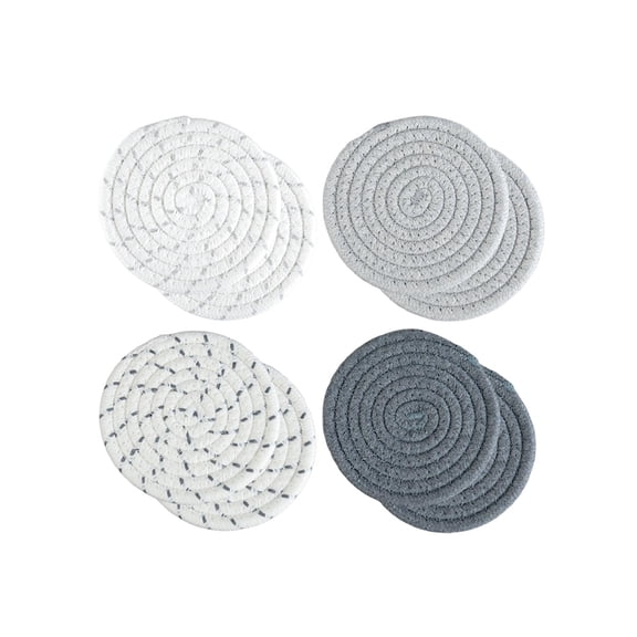 Woven Round Cotton Placemats Set Of 8 Heat Resistant Thermal Insulation Table Mats For Dining Kitchen Gray 4.33 Inch