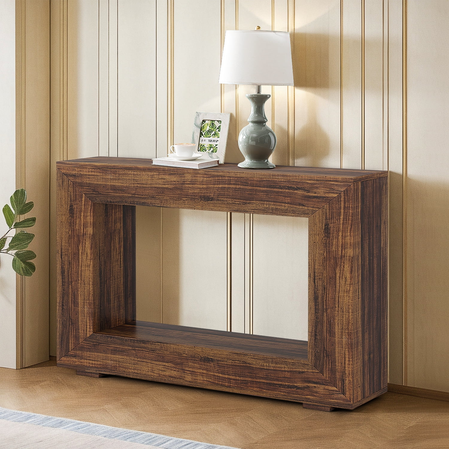 Demi Bonn 47" Farmhouse Console Table, Modern Living Room Sofa Table with Storage, Contemporary Entryway Hall Table, Foyer Display Table, Rustic Brown