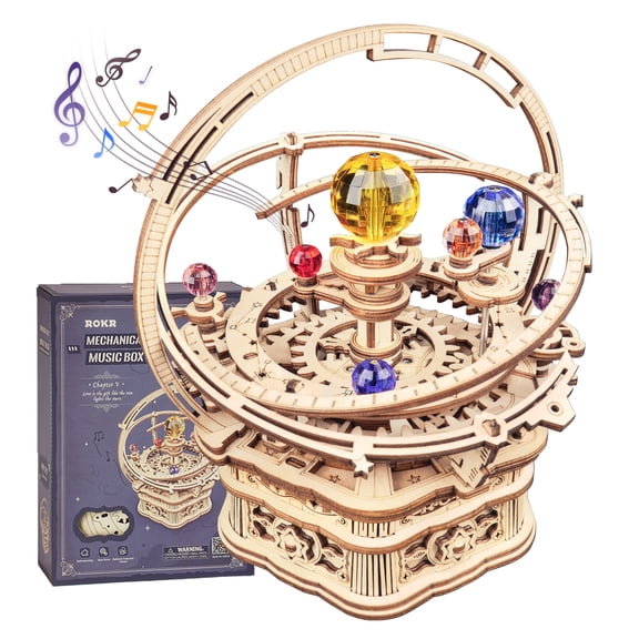 ROBOTIME 3D Wooden Puzzle - Starry Night Music Box, DIY Creative Building Model Toys Craft Kits to Build, Gifts for Teens Adults