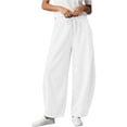thumbnail image 2 of Women's Corduroy Barrel Pants, Vintage Drawstring Elastic Waist Wide Leg Trousers, Y2k Baggy Boyfriend Harem Pants with Pockets, Soft Warm Corduroy Pants for Women, Fall and Winter Casual White, 2 of 8
