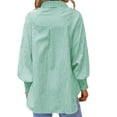 thumbnail image 3 of Women'S Striped Button Down Shirt Smocked Cuffed Boyfriend Blouse Ruffle Sleeve Casual Tunic Tops with Pockets Green Stripes S, 3 of 7
