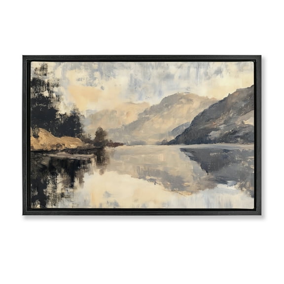 Stupell Industries Brushed Mountain Reflection Black Framed Floater Canvas Wall Art design by LSR Creative Studio, 17 x 25