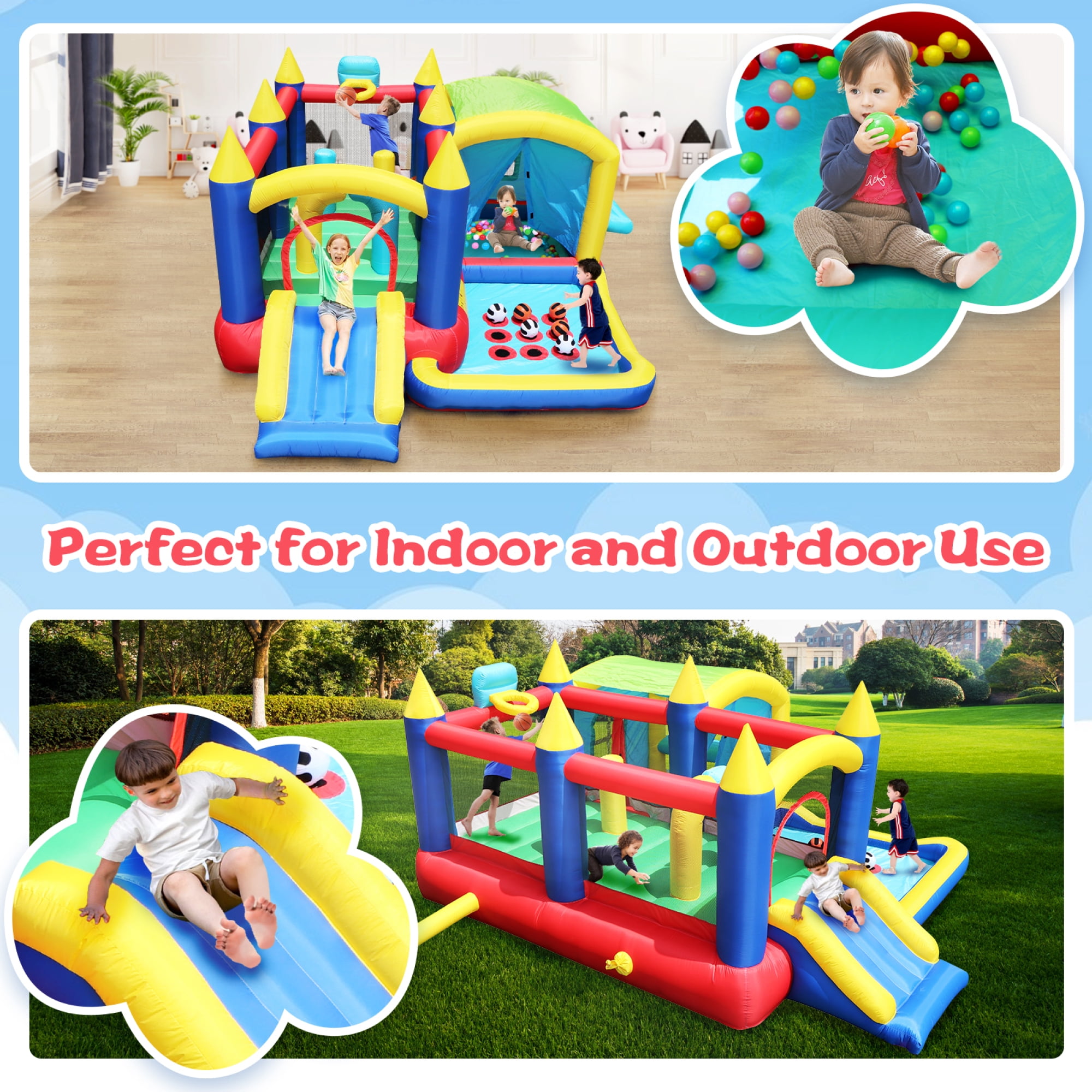 Leumius Bounce House,7 in 1 Inflatable Bounce with Blower and Ball Pit,Indoor Outdoor Party Family Fun