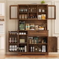 thumbnail image 2 of Walsunny Pantry Cabinet with Microwave Shelf Doors Drawer for Kitchen Storage 68" Tall Kitchen Food Cabinet Pantry Organizer Shelves Coffee Bar Cabinet with Hutch Brown, 2 of 9