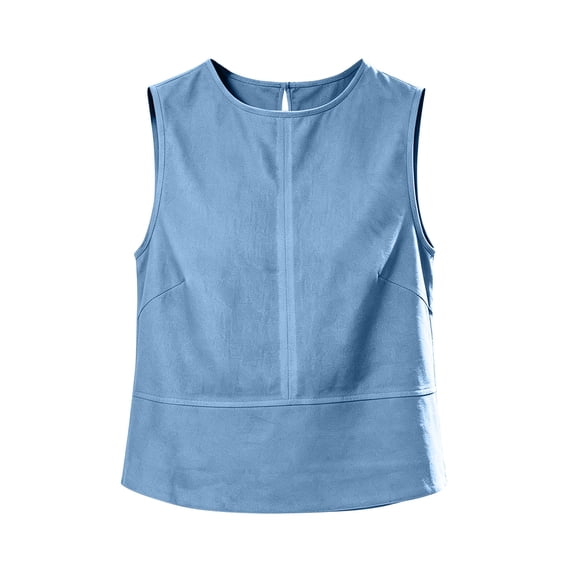 aohooy Cotton Linen Tank Tops for Women Summer Casual Sleeveless Cropped Shirt Blouses Boat Neck Beach Boho Vacation Vest 2026 Sky Blue,XL