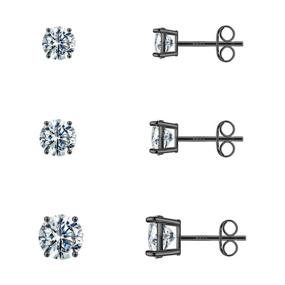 IEFSHINY Stud Earrings Set for Women S925 Sterling Silver Post Round Cubic Zirconia Stud Earrings for Women Men 3/4/5/6/7 Pairs Earrings Set