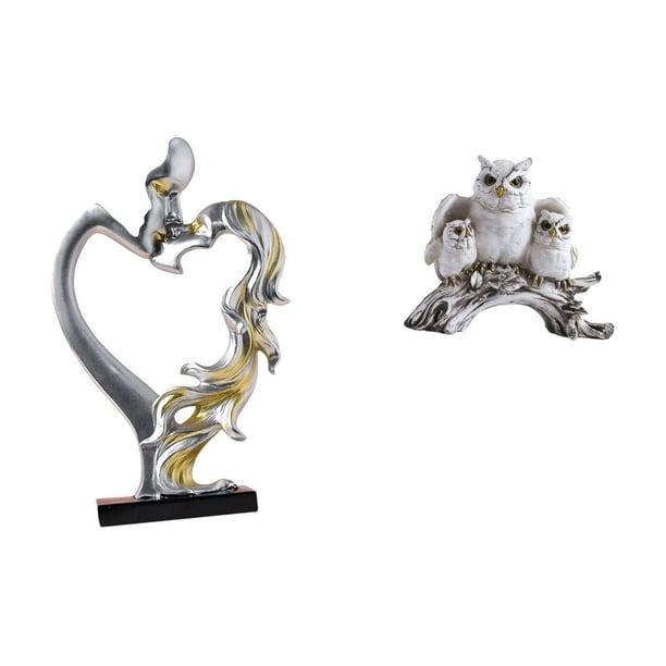 Figura De Pareja Besándose Y Estatua De Búho, Adorno De Escritorio Coleccionable Para Dormitorio, Boda, Estantería, Armario, Decoración Del Hogar, Escultura Animal Moderna Para Sala De